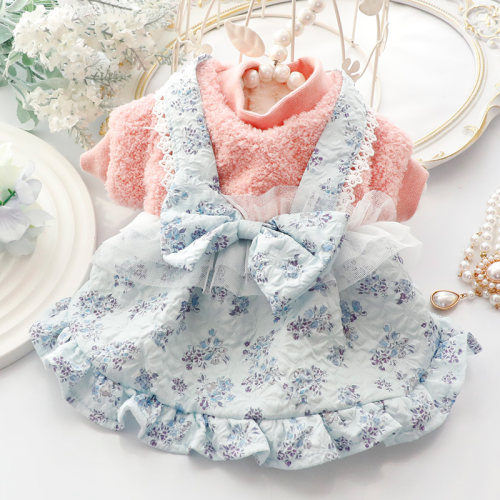 新品狗狗衣服秋冬款猫公主裙碎花洛丽塔蝴蝶结可S爱小型犬泰迪宠