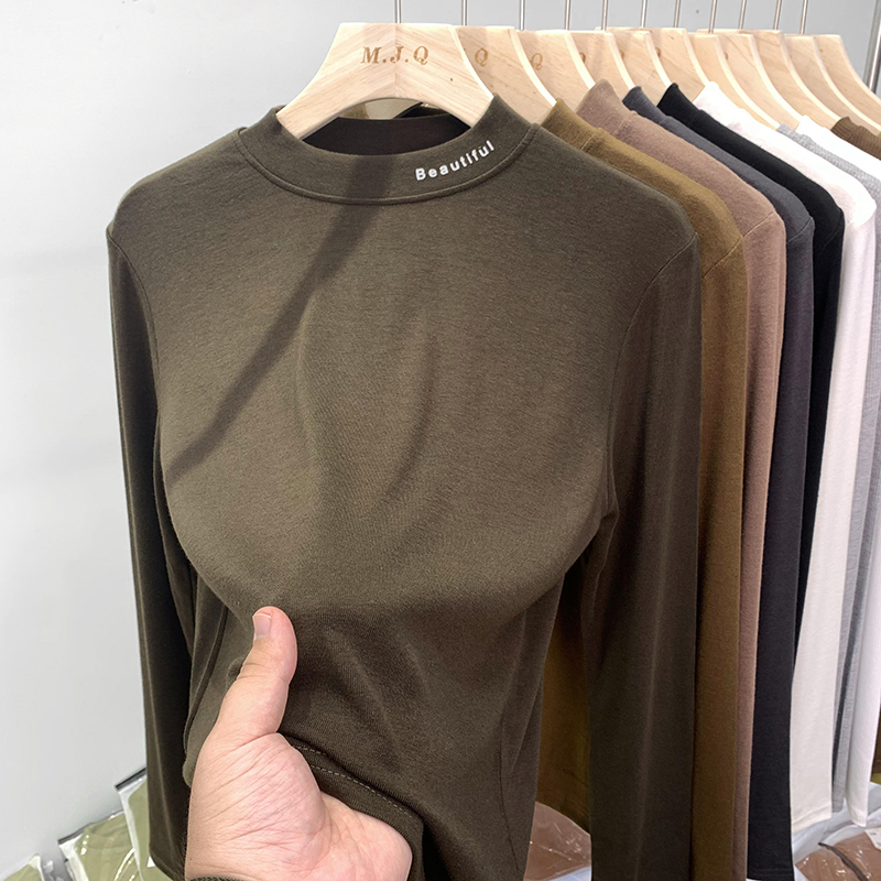 极速半高领打底衫女内搭秋u冬磨毛长袖T恤洋气修身显瘦加绒小立领