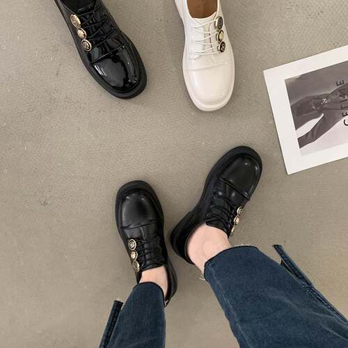 极速香港厚底英伦风小皮鞋2023新款F黑色乐福鞋女小众设计感漆皮