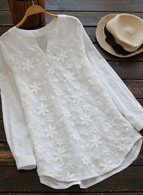 极速Casual Loose Long Ssleeve White Blouse Women Spring Fall