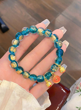 极速碧海蓝天复古中式国r风金箔香灰琉璃迷你吞金兽手串北京同款