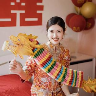网红手持剪纸龙头彩龙结婚装 饰婚礼拍照道具游戏婚庆布置用品