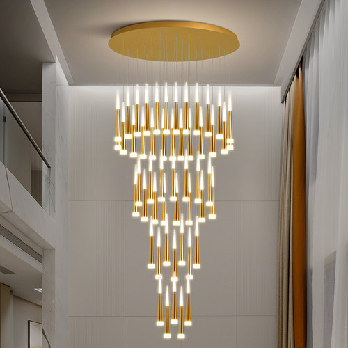 复式楼大吊灯客厅挑高挑空中空公寓别墅大厅酒店大堂楼中楼梯吊灯