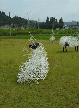 不锈钢镂空绵羊雕塑创意产业园项目部装饰抽象动物售楼部草坪摆件