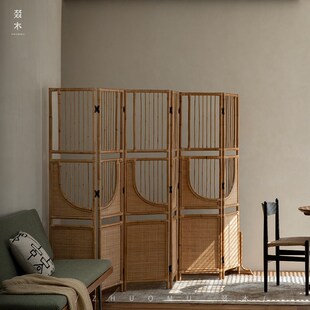 叕木东南亚藤艺 侘寂风藤编屏风可折叠房间隔断酒店民宿茶室折屏
