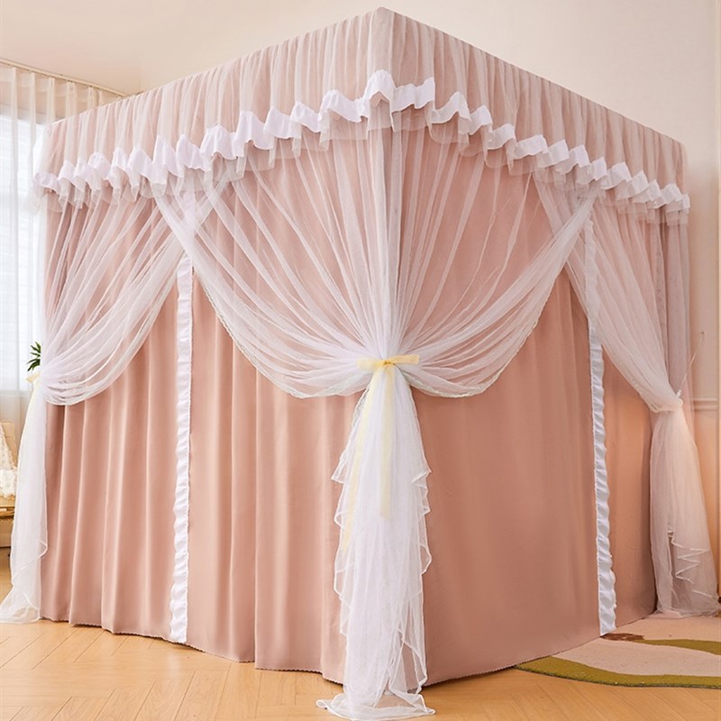 物理遮光床帘双层蚊帐一体式落地宫廷床幔卧室家用防风防尘全封闭