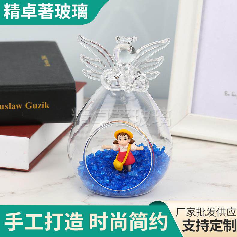 家装饰品工艺挂件 微景观小天使水培花瓶 悬挂透明玻璃吊件摆件