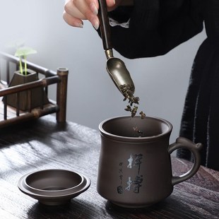 紫砂茶杯带过滤复古大容量主人杯茶水分离办公杯办公室泡茶三件套