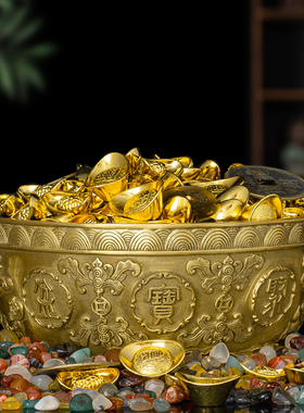 全铜聚宝盆摆件家居客厅办公室电视柜聚财装饰品铜工艺品开业礼品