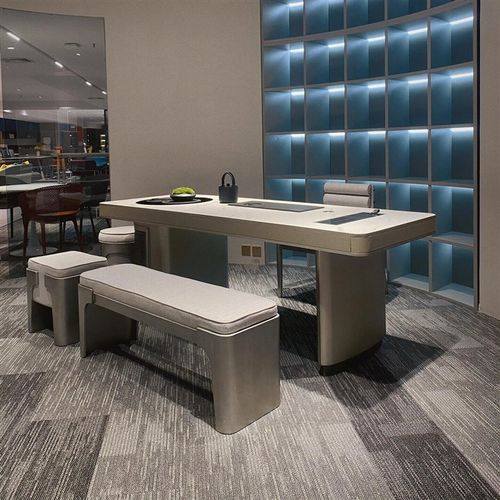 现代简约岩板茶桌椅组合新中式黑胡桃木茶台办公室商务接待泡茶桌