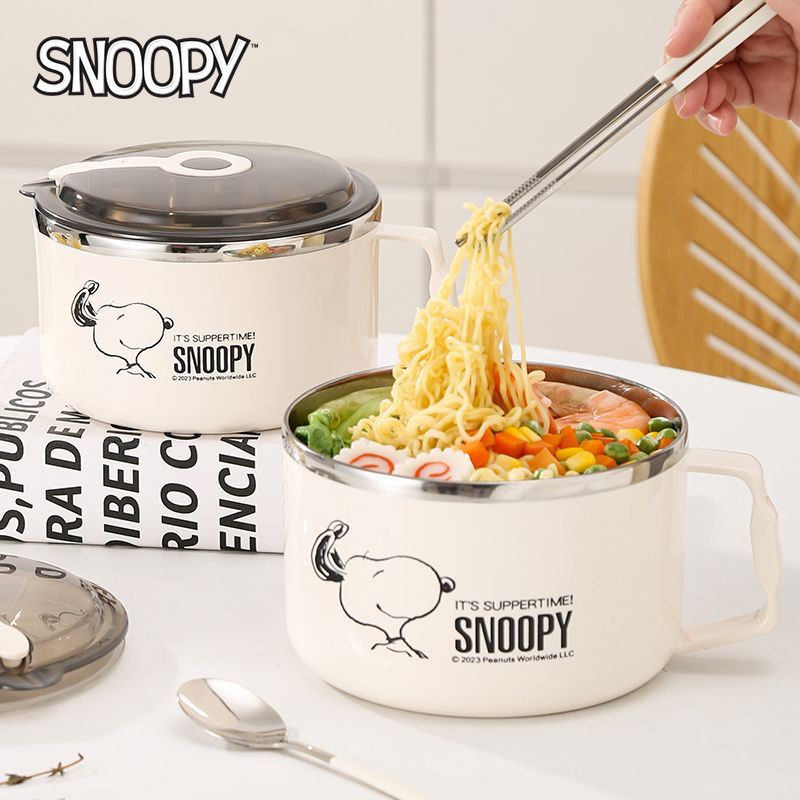 史努比泡面碗宿舍学生带盖大容量可沥水食品级不锈钢饭碗个人专用