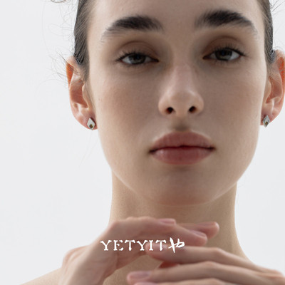 YETYIT也缇 迷你百搭独特简约纯银耳环天然碧玺通透s925银耳钉