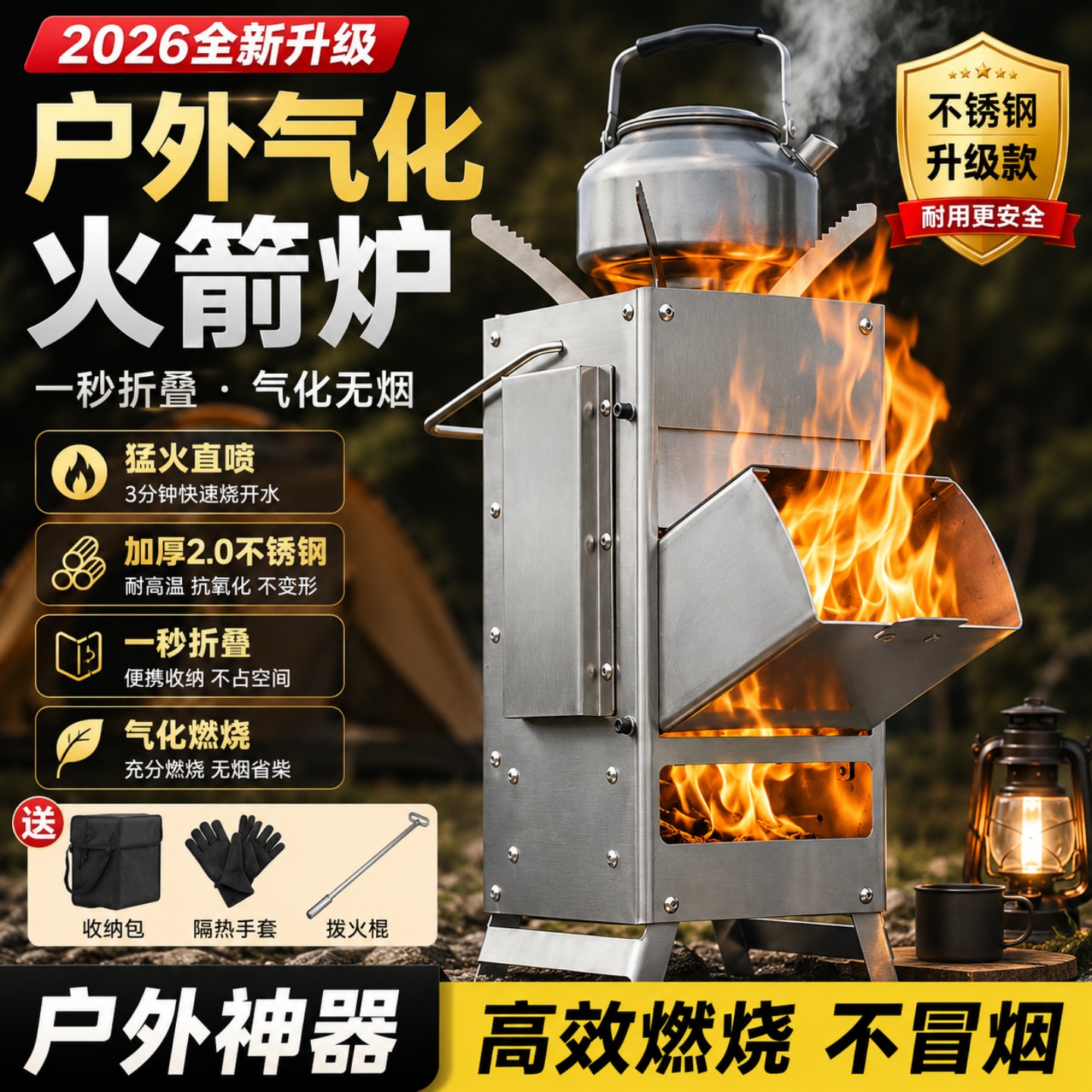 岚火不锈钢便携折叠柴火焚火架图片