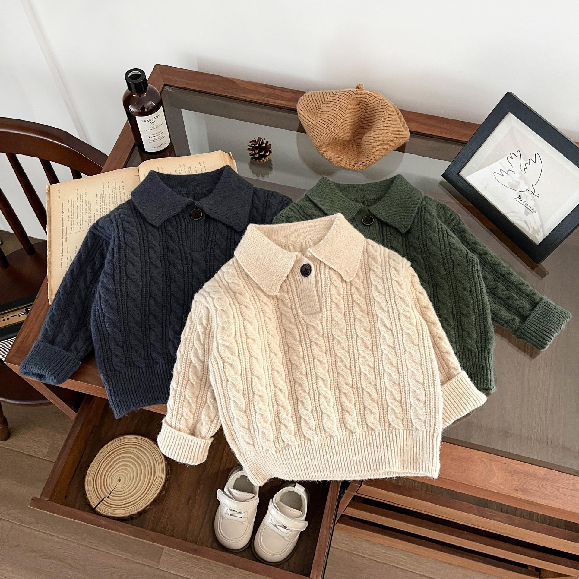 男童秋冬装翻领毛衣洋气女宝宝麻花polo领气质针织衫婴儿百搭上衣
