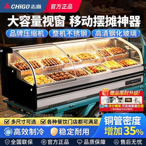 志高台式冷藏柜三轮车移动摆摊夜市冷柜户外保鲜柜炸串烧烤三阶梯