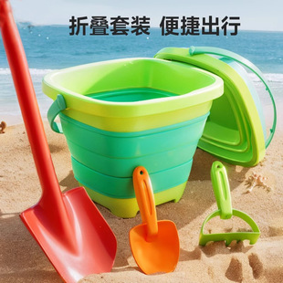 海边玩沙挖沙工具夏日玩水赶海玩具 儿童折叠小水桶沙滩铲套装