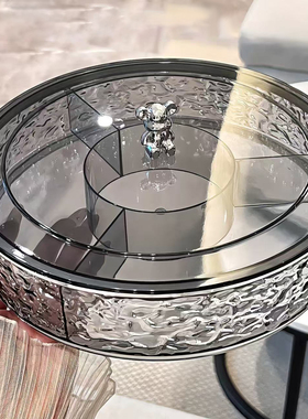 客厅果盘旋转干果盒水果盘家用糖果盒零食点心盘带盖防尘分格果盘