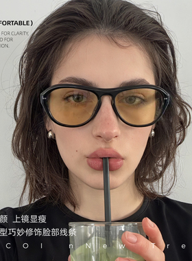 素颜黑框茶片猫眼墨镜女oaa
