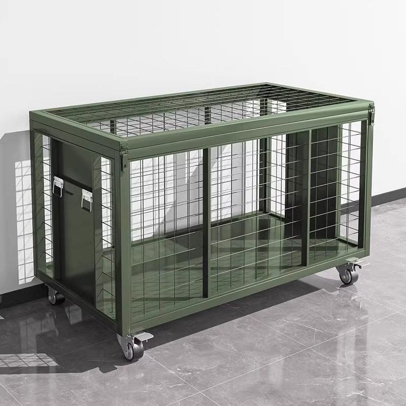 军绿色移动网箱物资周转车带轮双层堆垛折叠装卸车仓储网笼托盘车
