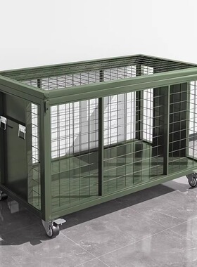 军绿色移动网箱物资周转车带轮双层堆垛折叠装卸车仓储网笼托盘车