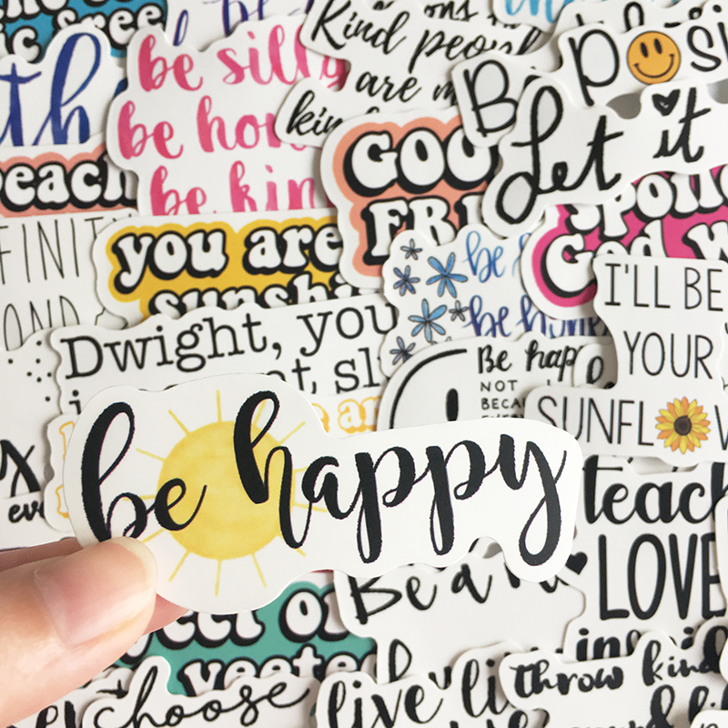 50张英文励志短句趣味贴纸儿童早教墙面书桌笔记本平板电脑头盔滑板吉他DIY涂鸦手账本保温杯旅行箱手机壳