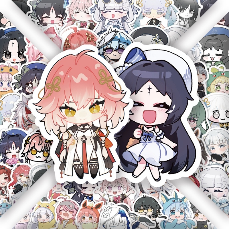 60张Q版鸣潮游戏卡通快乐创意贴画DIY涂鸦手账本保温杯整理箱手机壳充电宝笔记本平板房间玩具装饰吉他滑板