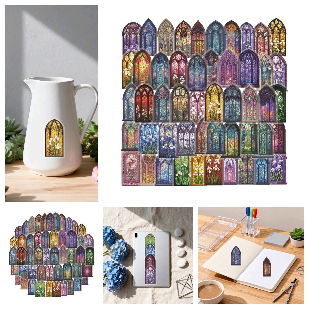 卡通复古欧式彩色玻璃花窗贴纸