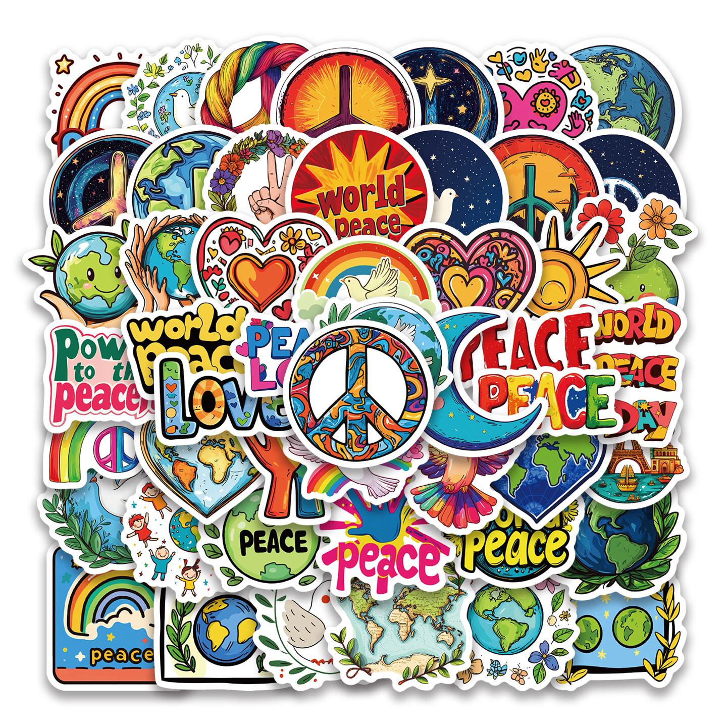 Peace & Love 和平与爱主题贴纸套装 50张不重复 防水涂鸦贴画 行李箱笔记本装饰贴画