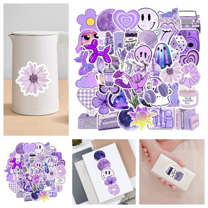 50张可爱卡通爱心梦幻紫色purple治愈系ins风小图案装饰贴纸手机壳笔记本电脑桌面电动车水杯贴画防水手账贴