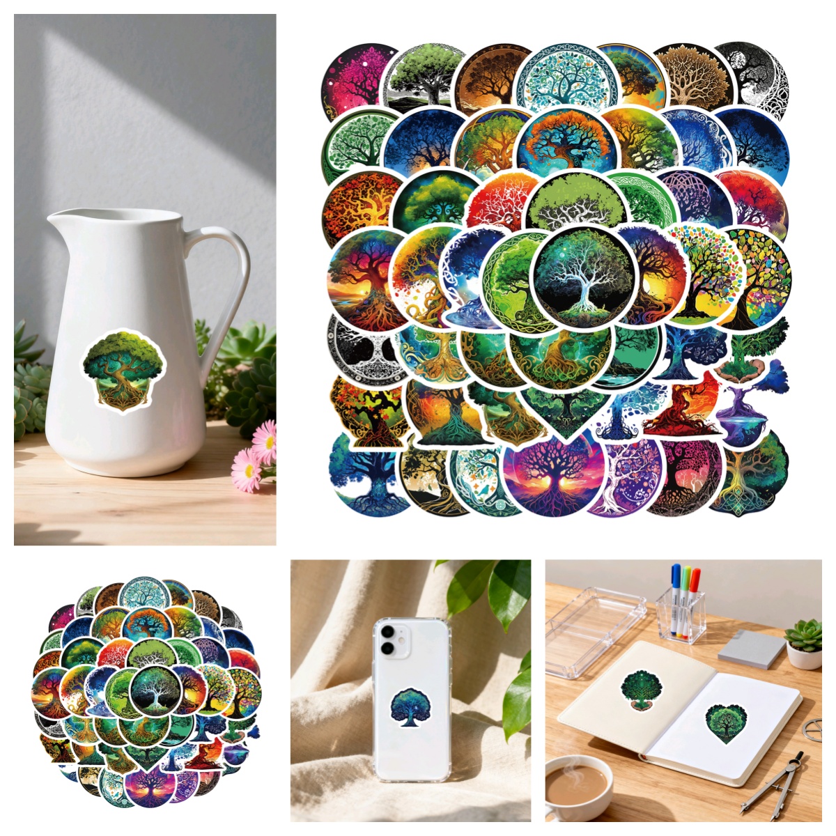 新款卡通生命树手账文艺贴纸创意