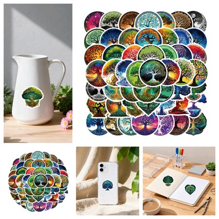 50张新款卡通生命树手账文艺贴纸创意图腾花纹复古手机壳水杯电脑装饰贴画diy笔记本电脑桌面图案高颜值涂鸦