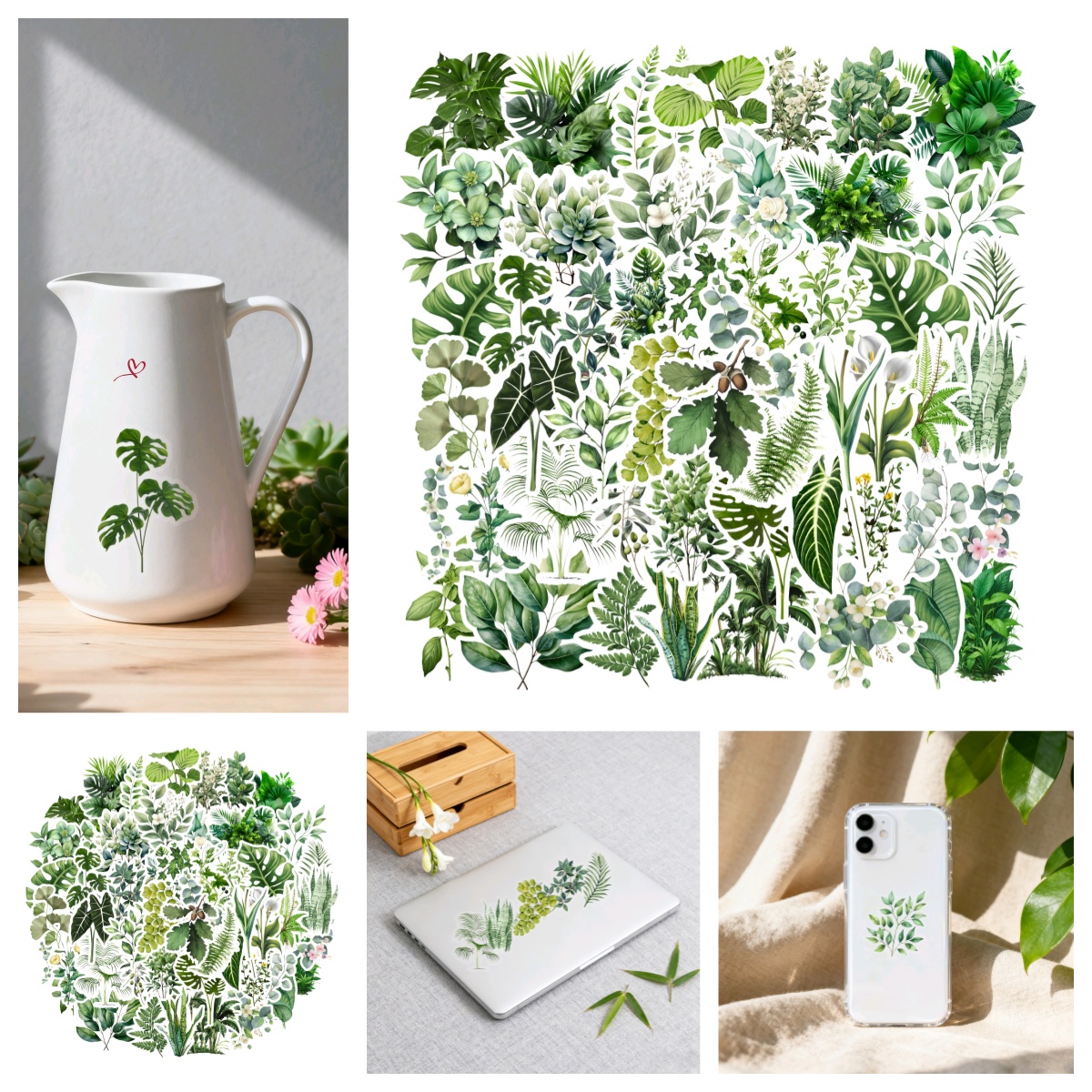 绿植贴纸涂鸦镭射吉他立体定制贴纸卡通ins风创意笔记本电脑手机壳滑板车手机壳贴纸diy哥特风手机壳贴画绿色