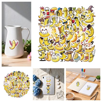 50张搞笑香蕉可爱猫咪表情包贴纸手帐笔记本ipad手机壳装饰防水贴画简约手帐装饰笔记本电脑行李箱桌面创意