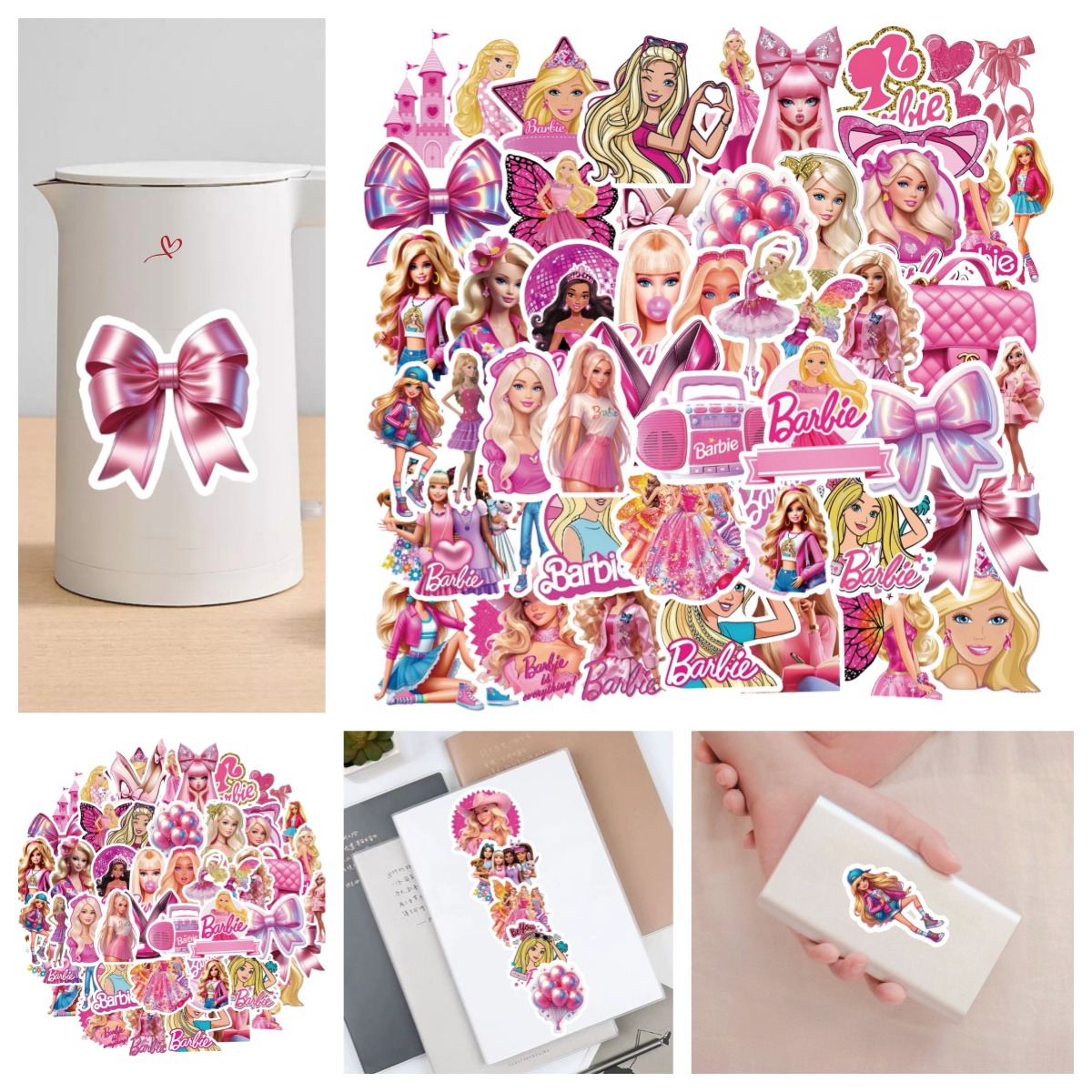 卡通爆款可爱粉色系玩偶芭比贴纸