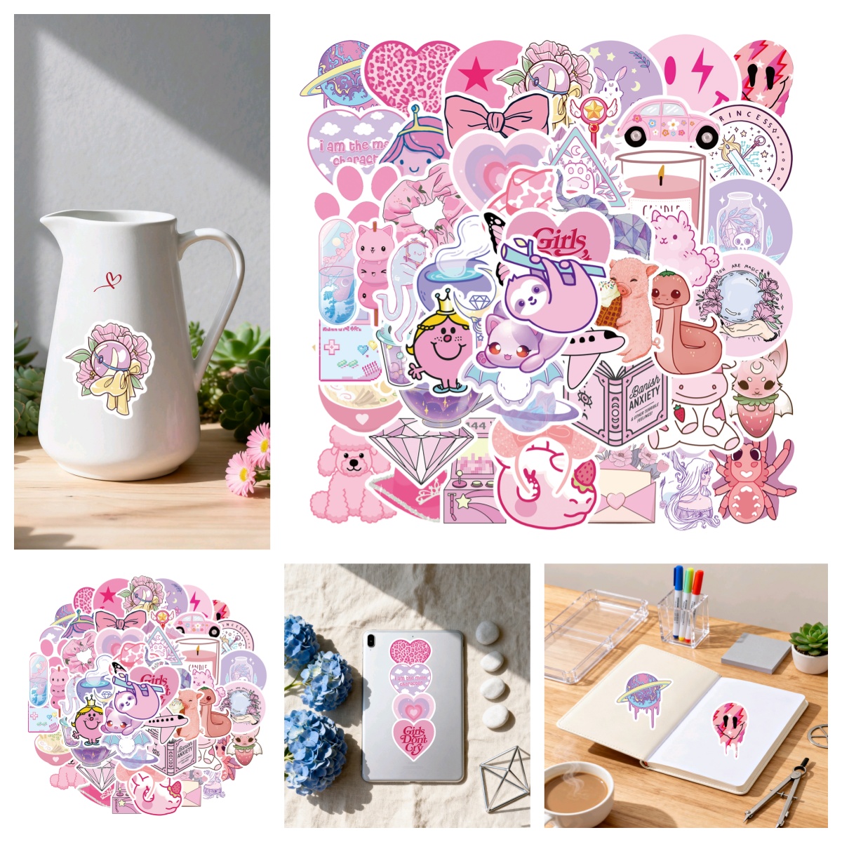 可爱卡通粉色立体涂鸦贴纸ins风