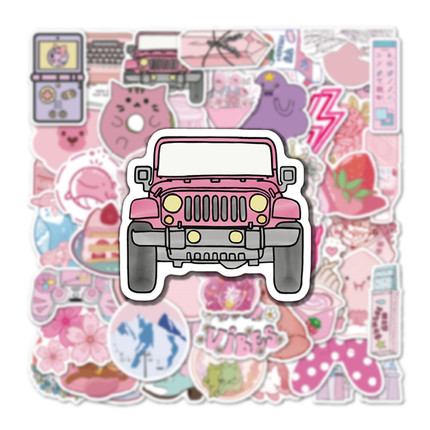 50张粉色ins风豹子涂鸦贴纸DIY手账本保温杯旅行箱手机壳充电宝遥控器头盔吉他滑板笔记本平板电脑儿童房装饰