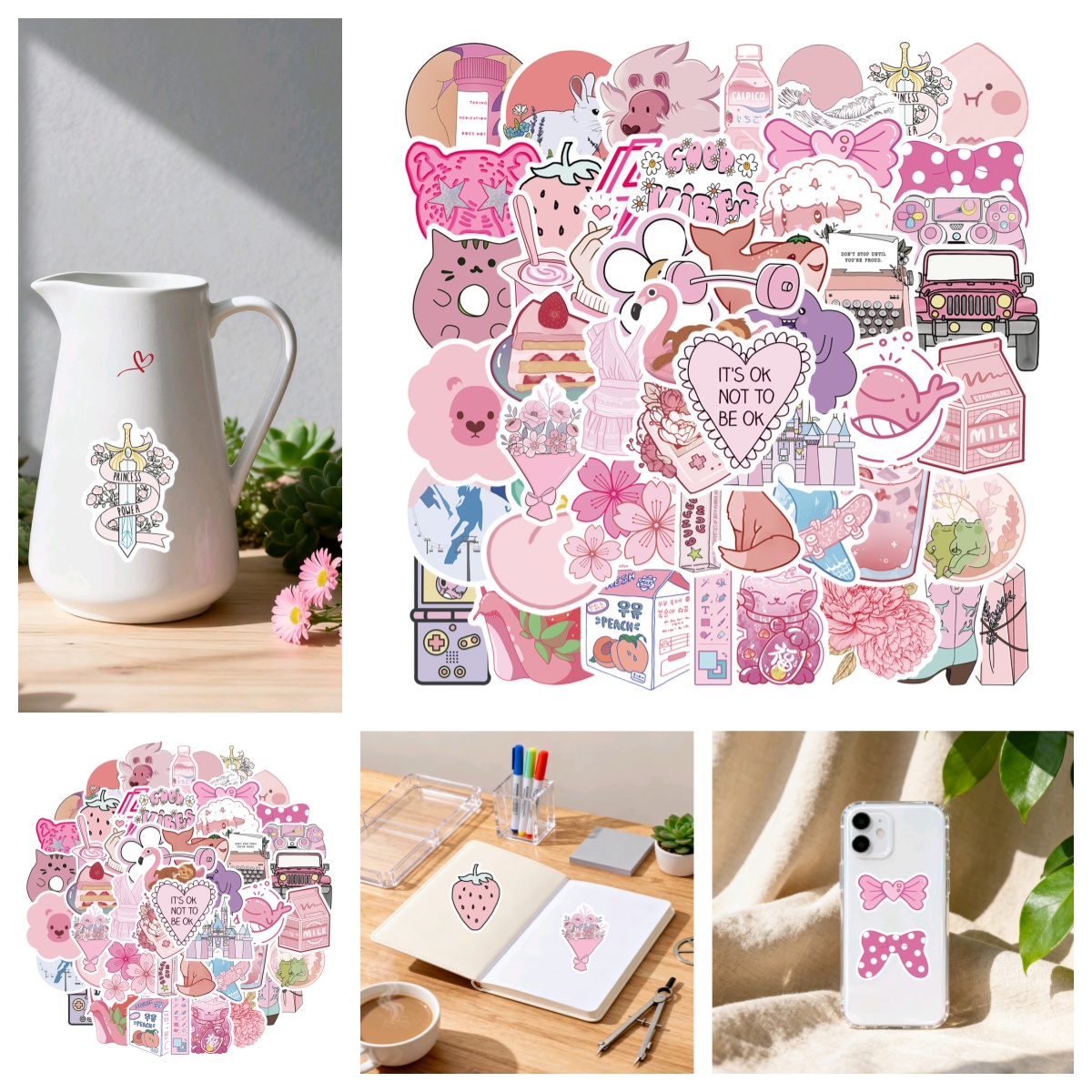 粉色清新立体涂鸦贴纸手账防水