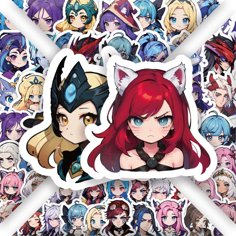 60张英雄联盟Q版人物游戏装饰贴画DIY涂鸦手账本保温杯遥控器手机壳充电宝笔记本平板电脑滑板吉他头盔书桌