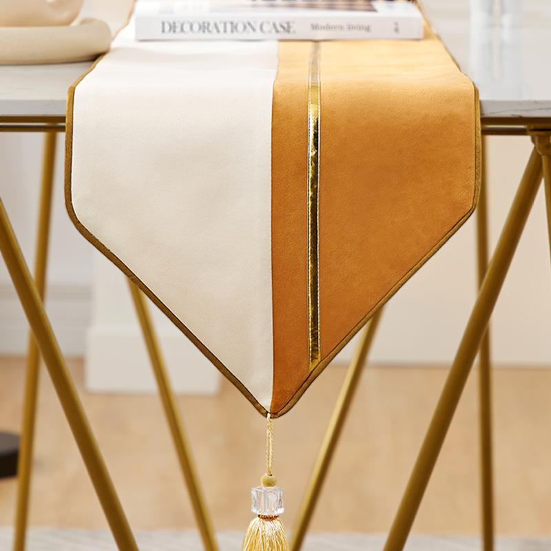 布现代轻奢桌旗饰餐桌装mx202104布长旗条高档茶几中间蓝色茶台巾