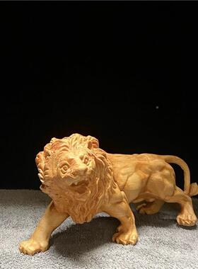 太行崖FQK柏狮摆大件16长厘米非洲狮雄子万兽之王实木雕刻狮子工