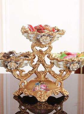 欧式果盘装套装客厅茶几收纳家欧式摆件YRB奢华多层用干果盘家居