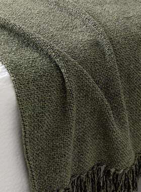 轻奢复ZDD古绿色沙发盖毯样宿板间床床盖手撕流搭毯苏民酒店旗床