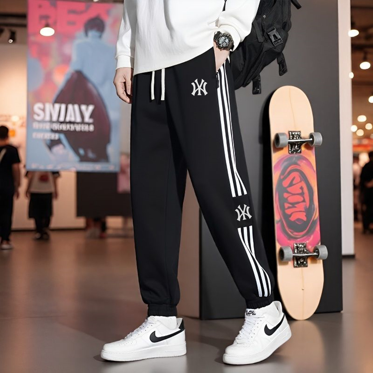 奥特莱斯2025秋冬款纯棉运动裤子男中学生三条杠休闲裤卫裤女长裤,男装,卫裤,淘宝优惠券,粉丝福利购,淘宝优惠卷