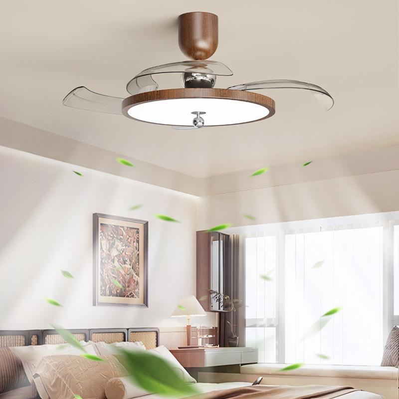 简约中古风扇灯智形958能静音隐奶油风餐吊厅扇灯一电扇体卧室房