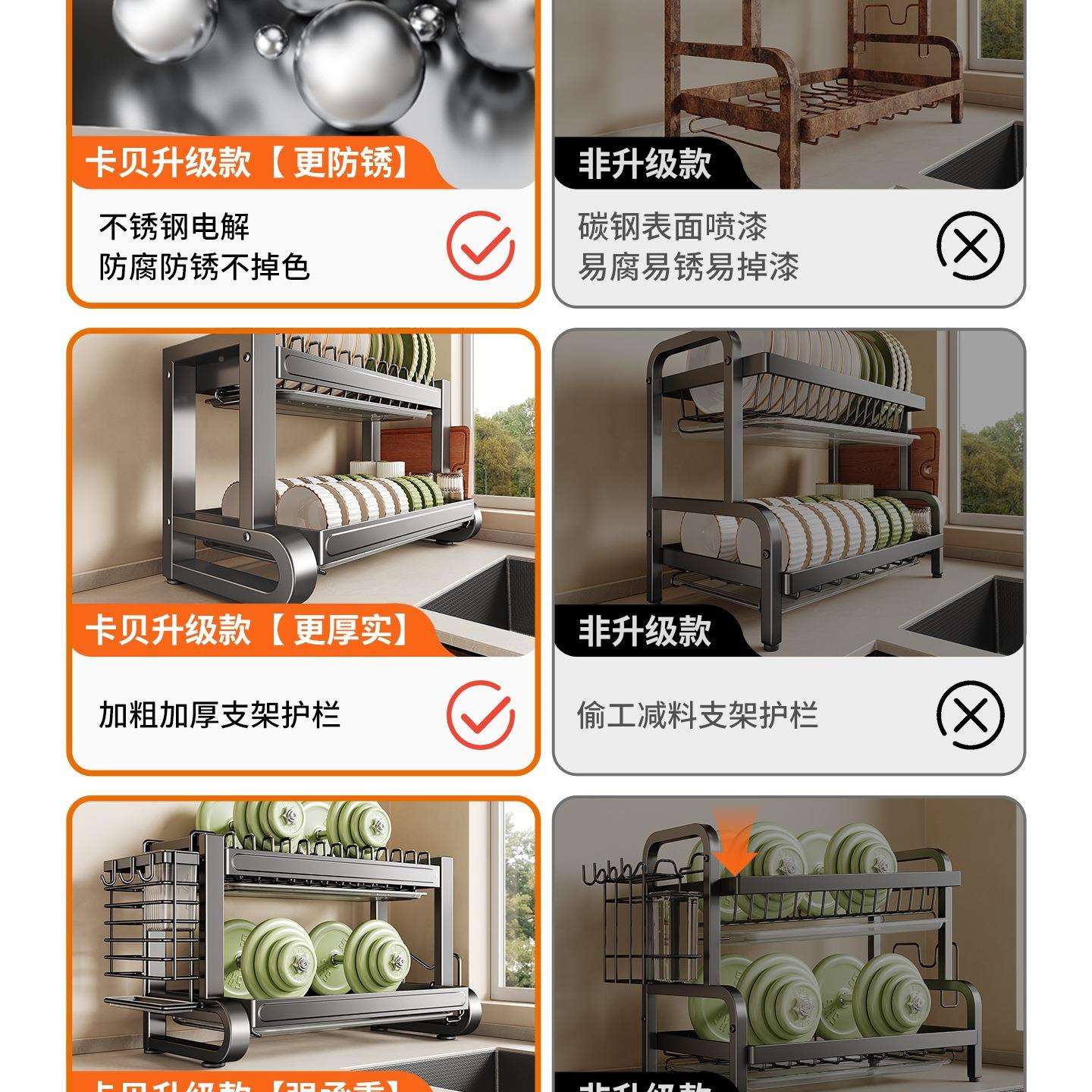 不锈钢0碟收纳架水架F97HJ558厨房置碗物架碗架34多功能放沥碗盘