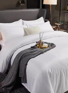 酒店纯棉四件套宾馆民床上用白色床单床笠被品全棉套贡宿缎941206