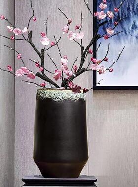 景德镇陶瓷简约黑色花广瓶摆件厅插客花新F96M56H7中水式茶几复古