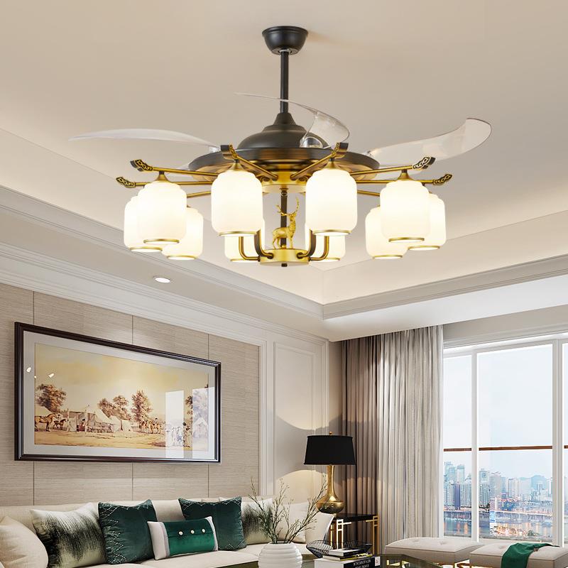 现货现代新中隐形风灯76酒客厅大扇气简约店风扇吊式灯吊扇灯具