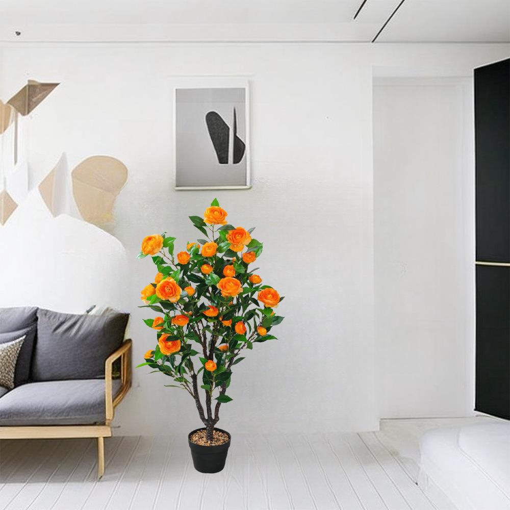 亚马逊热销款仿植件真山茶花树仿真花装室内饰摆件婚庆摆仿AL8003