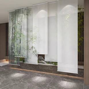 新中印式卷帘客厅办公帘室书房半透明餐厅隔断帘AMG挂可做花电动